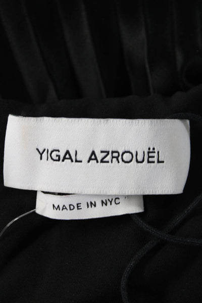 Yigal Azrouel Womens Sleeveless Crew Neck Pleated Asymmetrical Top Black White 4