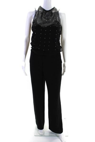 Iceberg Womens Black Mesh Star Detail Sleeveless Straight Leg Jumpsuit Size 40