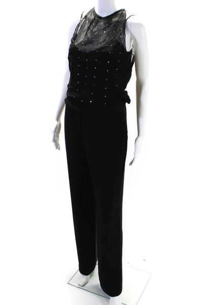 Iceberg Womens Black Mesh Star Detail Sleeveless Straight Leg Jumpsuit Size 40