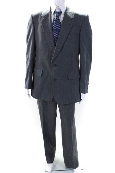 Hart Schaffner Marx Mens Wool Pleated Pants Two Button Blazer Suit Gray Size 42