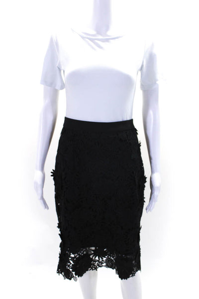 Milly Womens Floral Lace Knee Length Pencil Skirt Black Size 12