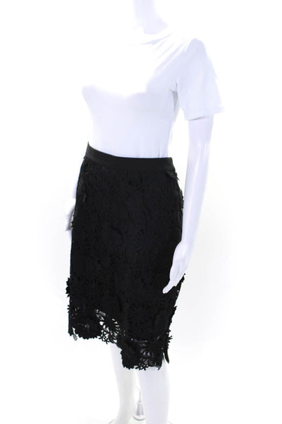 Milly Womens Floral Lace Knee Length Pencil Skirt Black Size 12