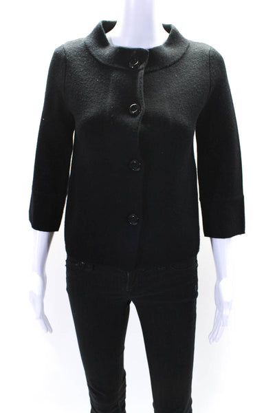 J Crew Womens Thick Knit 3/4 Sleeve Button Up Cardigan Jacket Black Size XS