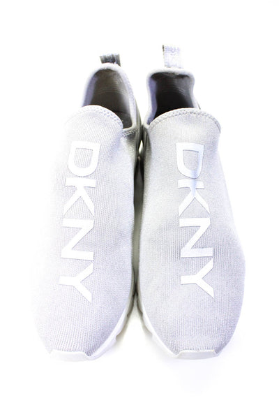 DKNY Womens Holographic Trim Metallic Knit Slip On Sneakers Silver Size 11