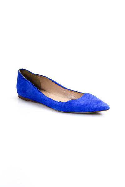 J Crew Womens Pointed Toe Scalloped Suede Ballet Flats Blue Size 9.5