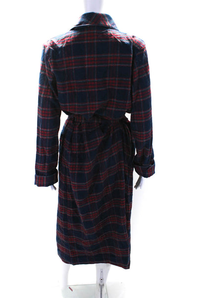 Derek Rose Womens Red Navy Cotton Plaid Cowl Neck Long Sleeve Robe Size S