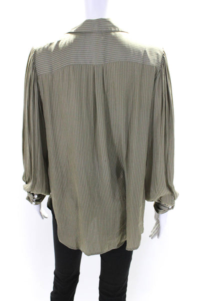 Free People Womens Long Sleeve Striped Satin Button Up Top Blouse Green Medium