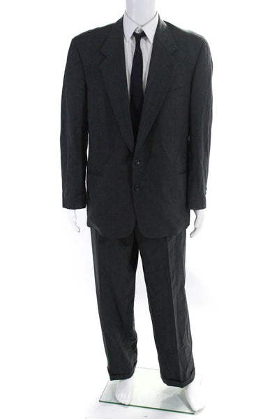 Andrew Fezza Mens Gray Printed Wool Two Button Blazer Pants Suit Set Size 44R