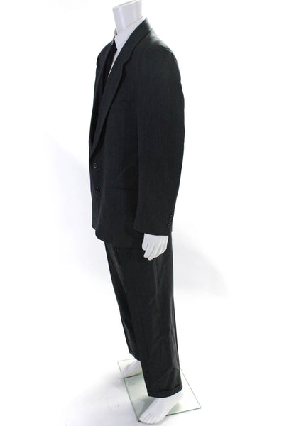 Andrew Fezza Mens Gray Printed Wool Two Button Blazer Pants Suit Set Size 44R