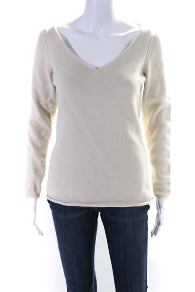 Comptoir Des Cotonniers Womens Knit V-Neck Long Sleeve Sweater Top Beige Size XL