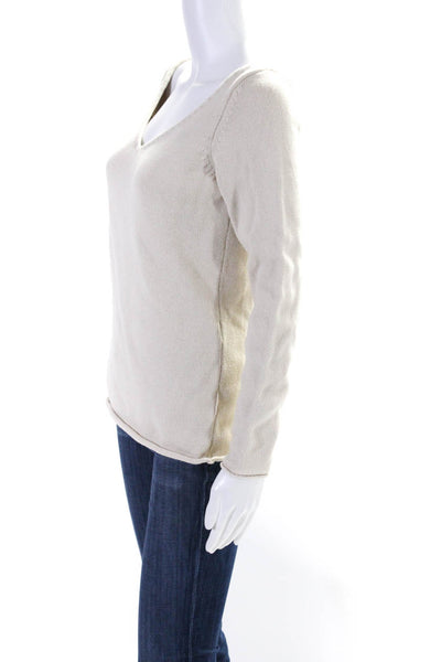 Comptoir Des Cotonniers Womens Knit V-Neck Long Sleeve Sweater Top Beige Size XL