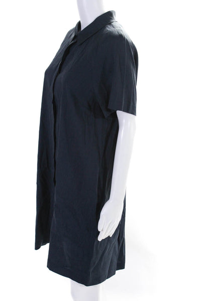Lafayette 148 New York Womens Collared Short Sleeve Buttoned Dress Navy Size L