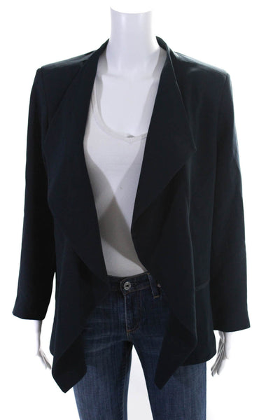 Lafayette 148 New York Womens Open Front Long Sleeve Collar Blazer Blue Size 14