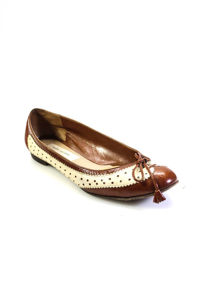 Marc Jacobs Womens Slip On Perforated Trim Ballet Flats Brown White Size 37.5