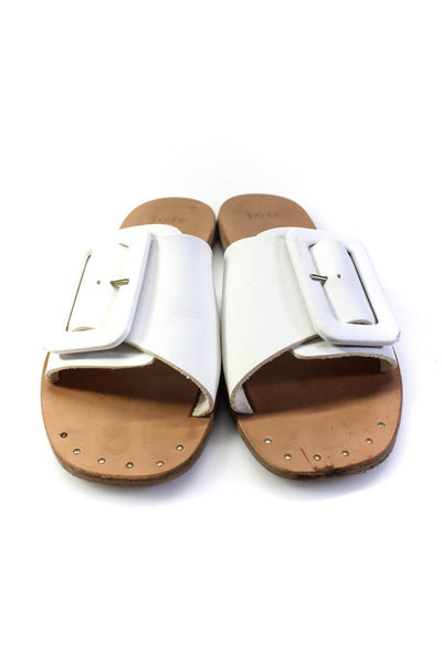 Joie Womens Single Buckle Strap Slide Sandals White Leather Size 37.5