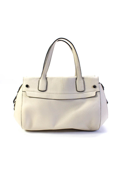Brooks Brothers Womens Double Handle Zip Close Handbag Leather Off White Medium
