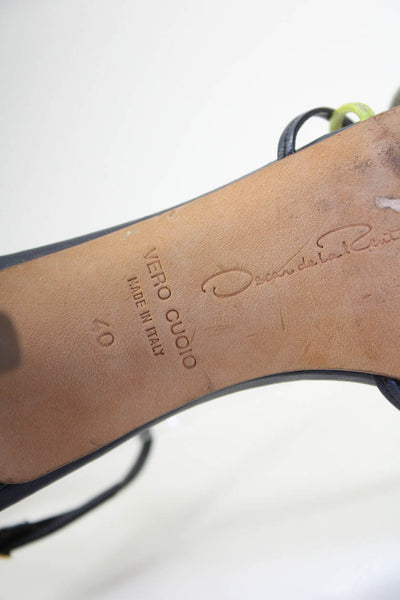 Oscar de la Renta Womens Dark Navy Leather Strappy Ankle Sandals Shoes Size 10