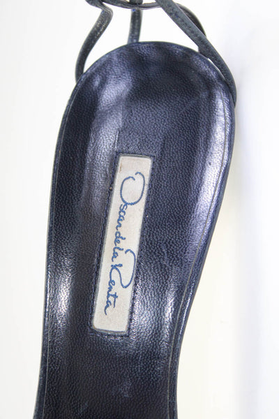 Oscar de la Renta Womens Dark Navy Leather Strappy Ankle Sandals Shoes Size 10
