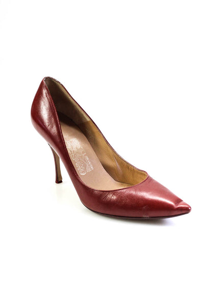 Salvatore Ferragamo Womens Red Leather Pointed Toe High Heels Pumps Shoes Size9B