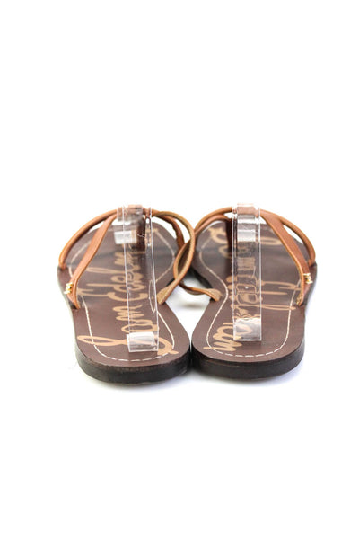 Sam Edelman Womens Slip On T Strap Sandals Brown Leather Size 9.5