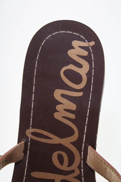 Sam Edelman Womens Slip On T Strap Sandals Brown Leather Size 9.5