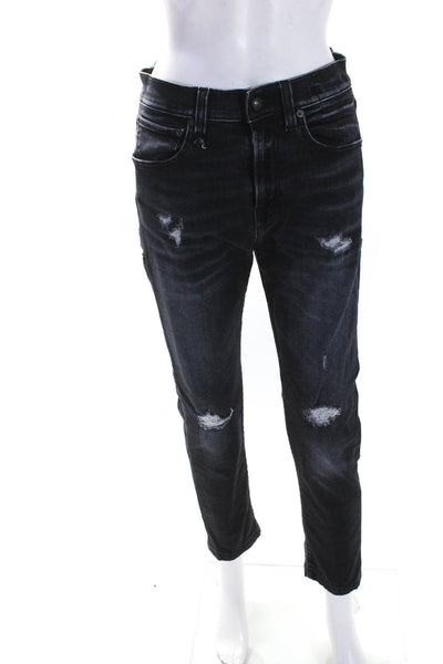 R13 Womens Cotton Buttoned Zip Distress Colored Skinny Jeans Black Size EUR30