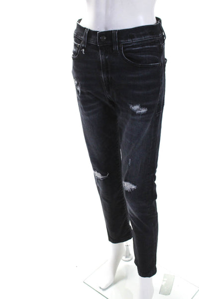 R13 Womens Cotton Buttoned Zip Distress Colored Skinny Jeans Black Size EUR30