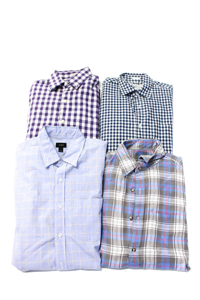 J Crew Mens Check Print Buttoned Collar Long Sleeve Tops Purple Size XS S Lot 4