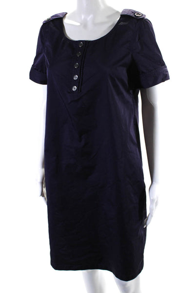 Burberry London Womens Short Sleeve Henley Neck Mini Shift Dress Purple Size 8
