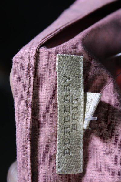 Burberry Brit Womens Cotton Plaid Print 1/2 Zip Tunic Blouse Top Pink Size M