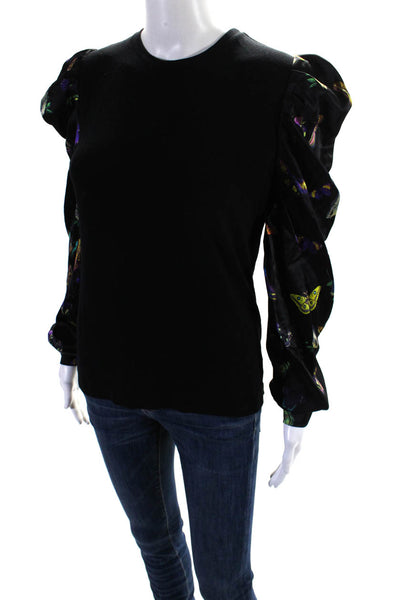 Generation Love Womens Silk Jersey Knit Butterfly Print Shirt Top Black Size XS