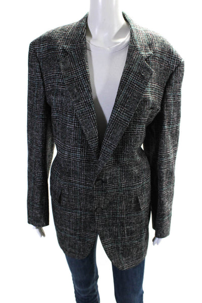 Designer Mens Plaid Two Button Notched Lapel Blazer Silk Lined Green Size XL