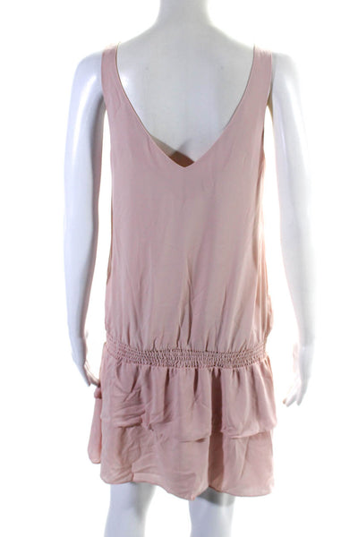 Amanda Uprichard Womens Chiffon V-Neck Ruffled Mini Blouson Dress Pink Size S