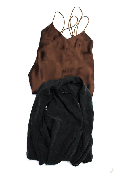 Theory Zara Womens Open Tassel Hem Vest Slip Dress Black Brown Size 10 S Lot 2