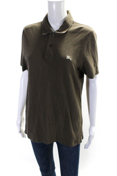 Burberry London Womens Short Sleeve Collared Polo Shirt Brown Cotton Size Small
