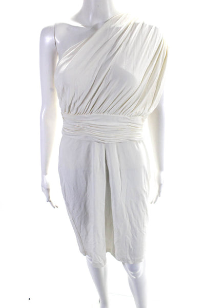 Halston Heritage Womens Side Zip One Shoulder Knit Sheath Dress White Size 12