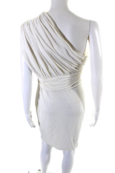 Halston Heritage Womens Side Zip One Shoulder Knit Sheath Dress White Size 12