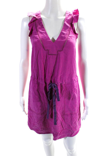 Rebecca Taylor Womens Sleeveless V Neck Drawstring Silk Dress Pink Size 0