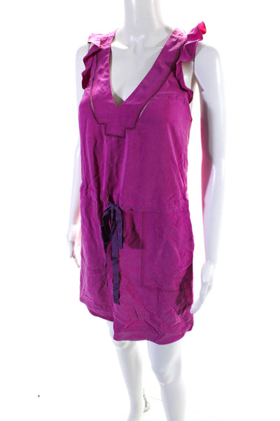 Rebecca Taylor Womens Sleeveless V Neck Drawstring Silk Dress Pink Size 0