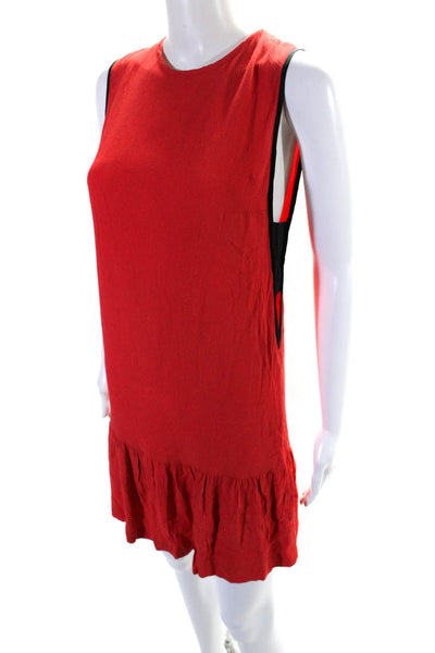 Sandro Womens Back Zip Sleeveless Crew Neck Shift Dress Red Silk Size 1