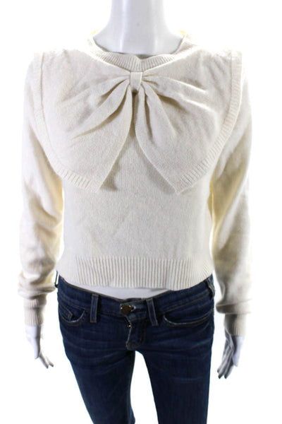 Madeleine Thompson Womens Crew Neck Cashmere Bow Sweater White Size Medium