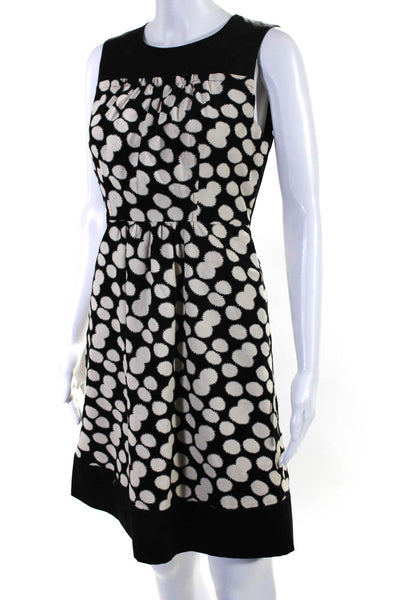 Leifnotes Womens Polka Dot Sleeveless Zip Ruched Midi Sheath Dress Black Size 2