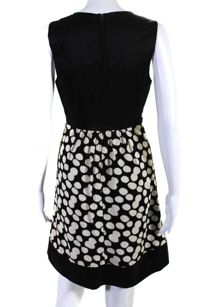 Leifnotes Womens Polka Dot Sleeveless Zip Ruched Midi Sheath Dress Black Size 2