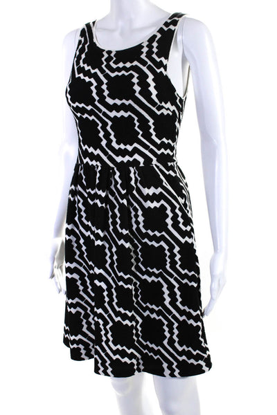 9-H15 STCL Womens Geometric Print Zipped Sleeveless Midi Dress Black Size 2