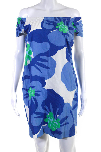 Lily Pulitzer Womens Cotton Abstract Ruched Cap Sleeve A-Line Dress Blue Size XS