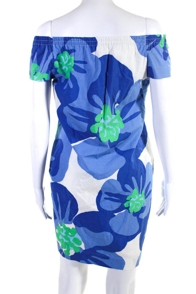 Lily Pulitzer Womens Cotton Abstract Ruched Cap Sleeve A-Line Dress Blue Size XS