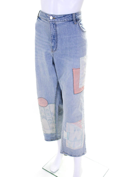Pilcro Anthropologie Womens Zipper Fly High Rise Patchwork Crop Jeans Blue 20W