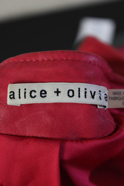 Alice + Olivia Womens Leather Long Sleeve Full Zip Short Biker Jacket Red Size S
