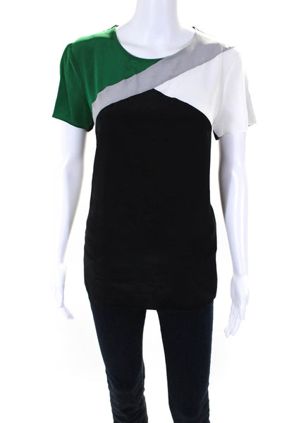 Bailey 44 Womens Silk Round Neck Colorblock Short Sleeve Blouse Black Size M