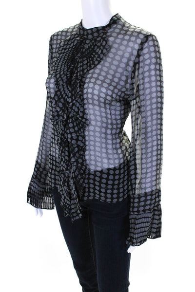 Tracy Reese Womens Silk Polka Dot Ruffled Sheer Long Sleeve Blouse Black Size S